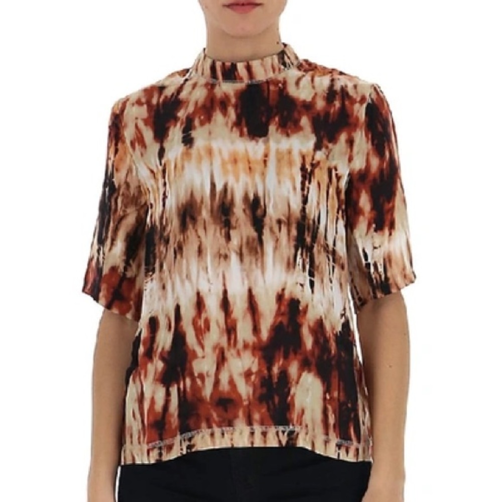 Nanushka Kaden Brown/Orange Mock Neck Top in Ombre & Tie Dye, sz M